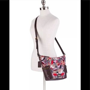 NWT FOSSIL Floral Emerson Canvas/Leather Hobo Crossbody Bag